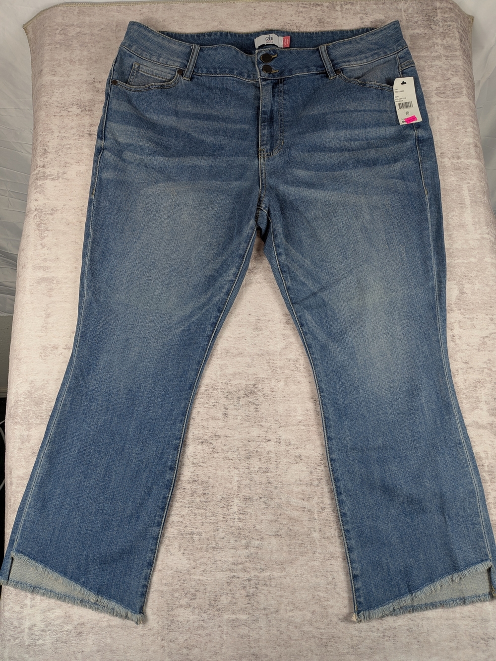 CAbi Blue Cropped Ankle Jeans with Raw Hem NWT